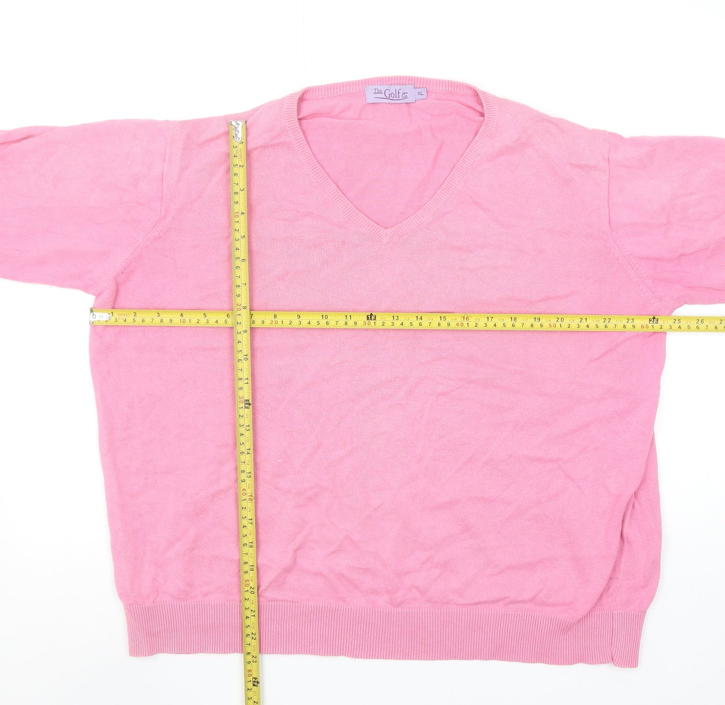 The Golf Co Women Pink V-Neck Cotton Jumper XL Lightweight Knitwear