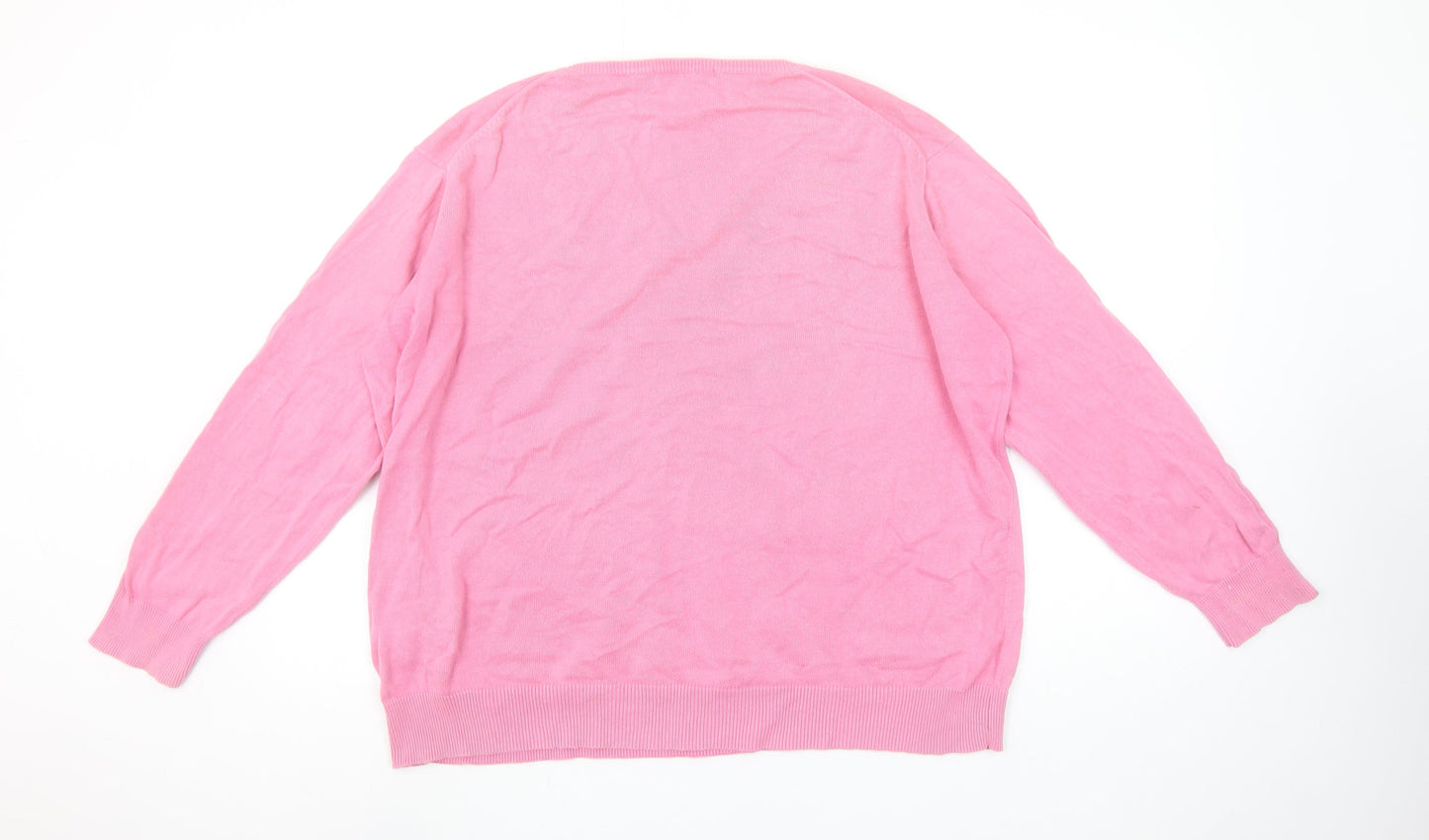 The Golf Co Women Pink V-Neck Cotton Jumper XL Lightweight Knitwear