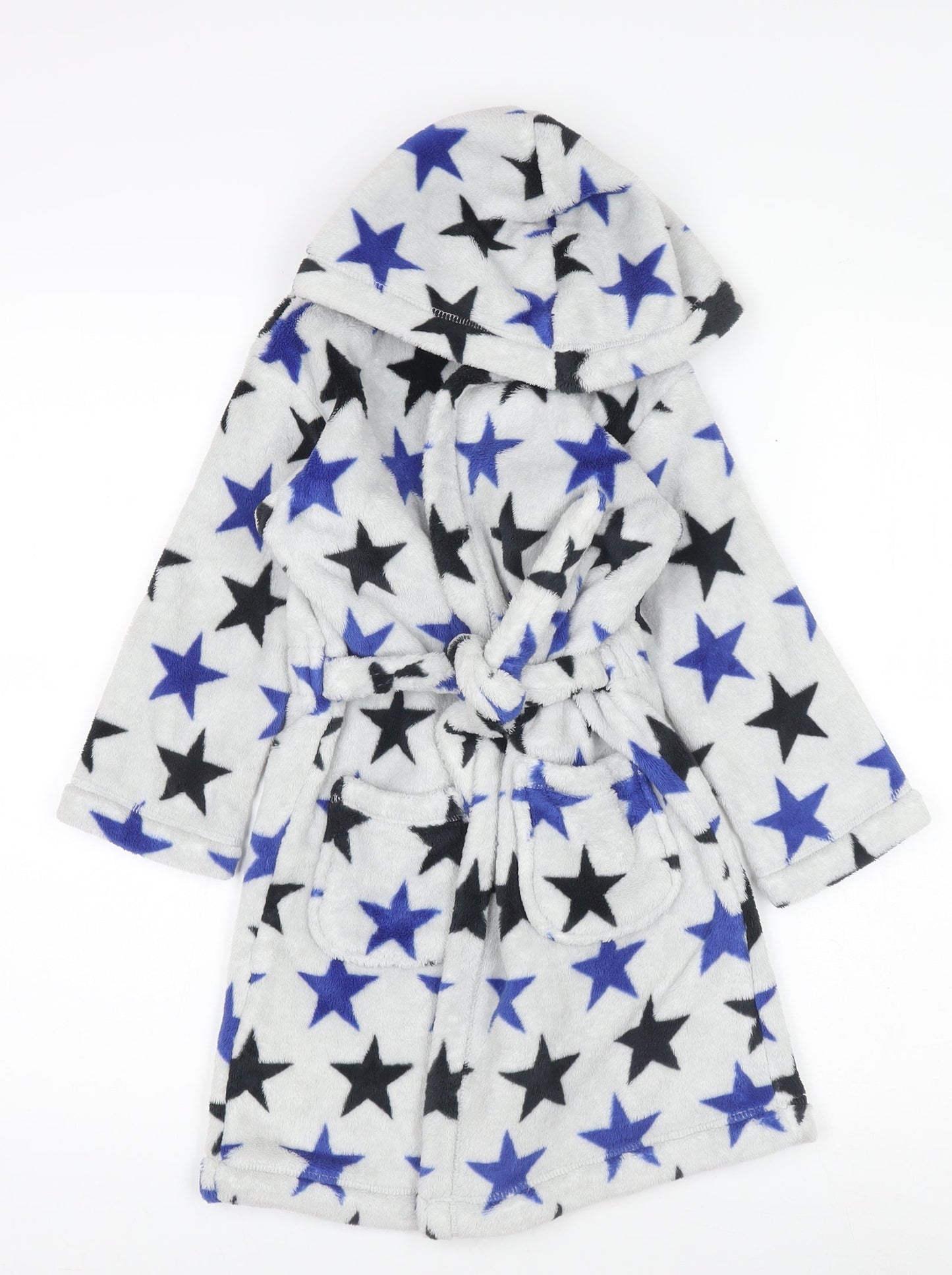 Marks and Spencer Boys Grey Star Fleece Hooded Robe 5-6 Years