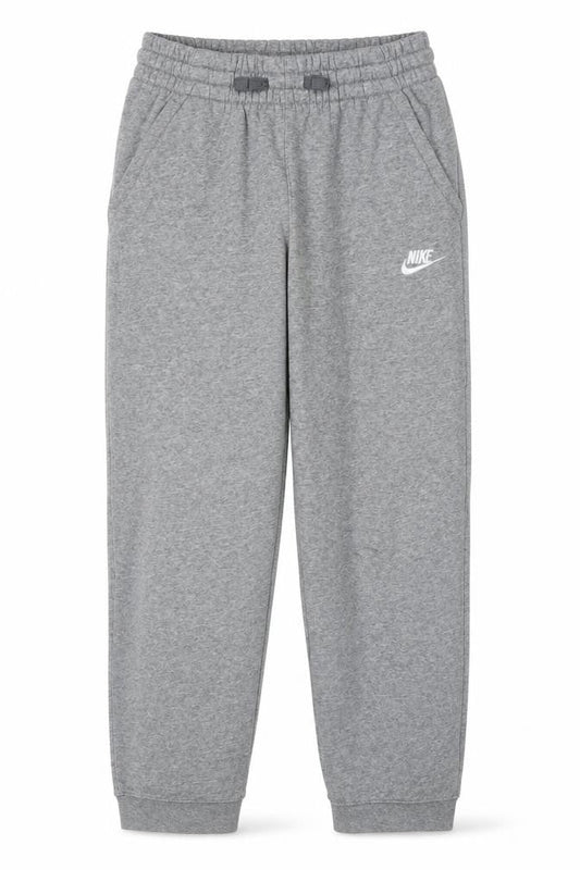 Front view of Nike girls’ grey xl fleece jogger sweatpants with elastic waist