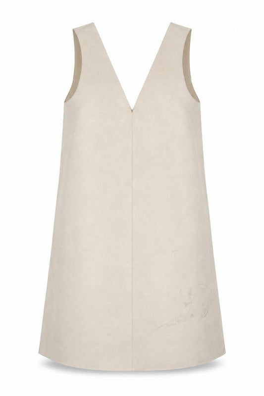 Zara Women Beige Pinafore Dress M Sleeveless V-Neck Suede Look