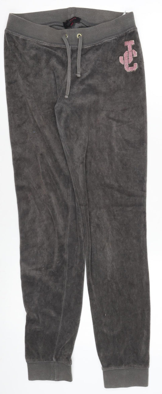Juicy Couture Girls Grey Velour Jogger Trousers Size 18Y Drawstring Waist