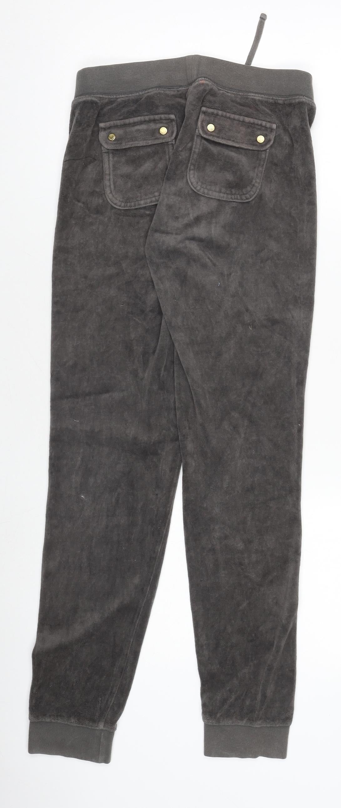 Juicy Couture Girls Grey Velour Jogger Trousers Size 18Y Drawstring Waist