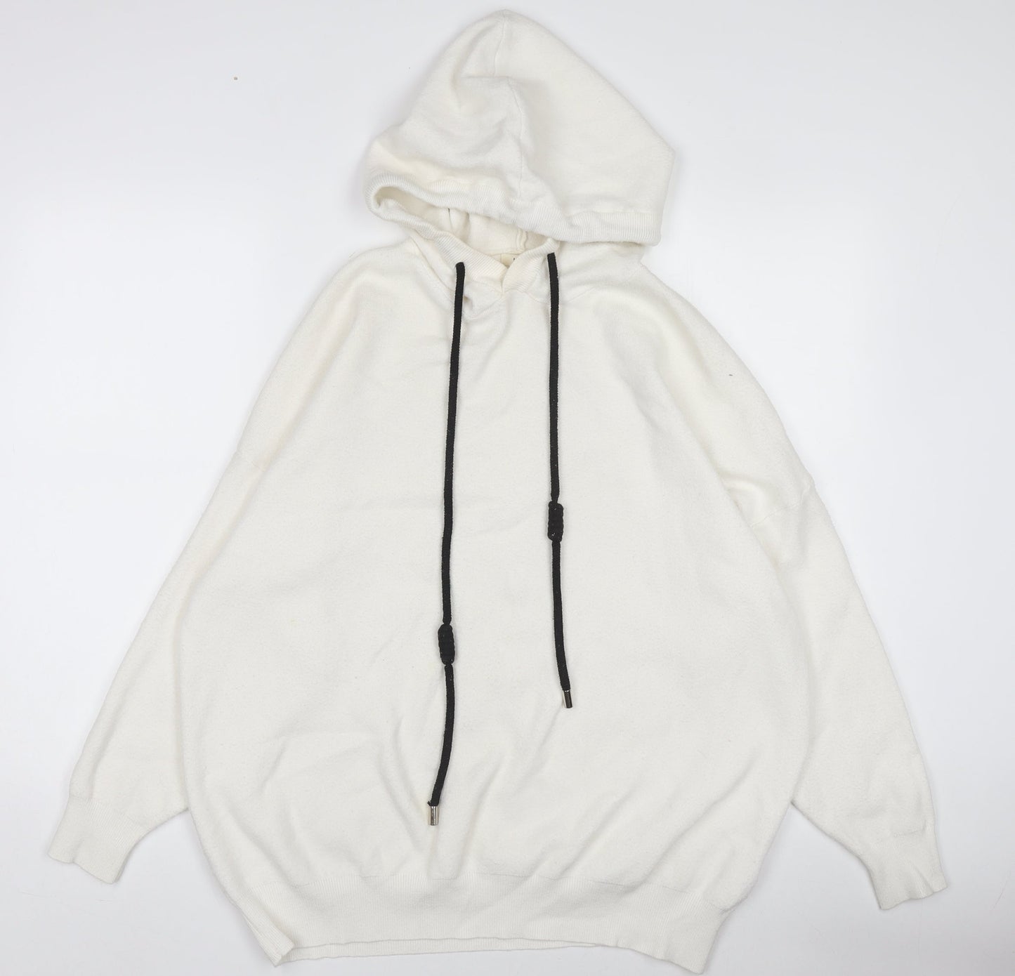 MULVYHU Women White Hooded Rock Studded Pullover Jumper M