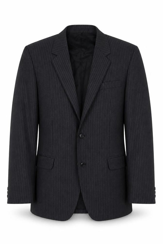 Men's Black Pinstripe Pure Wool Blazer Jacket - 40 Regular Fit