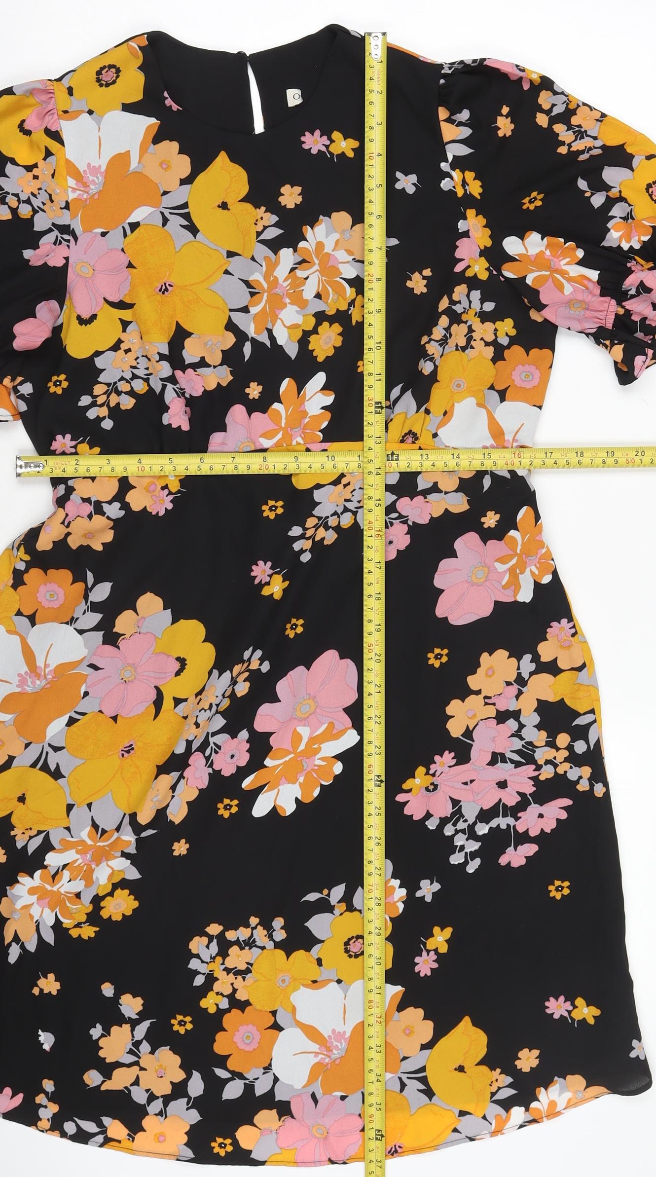Women's Multicoloured Floral Fit & Flare Dress Size 14 Puff Sleeve