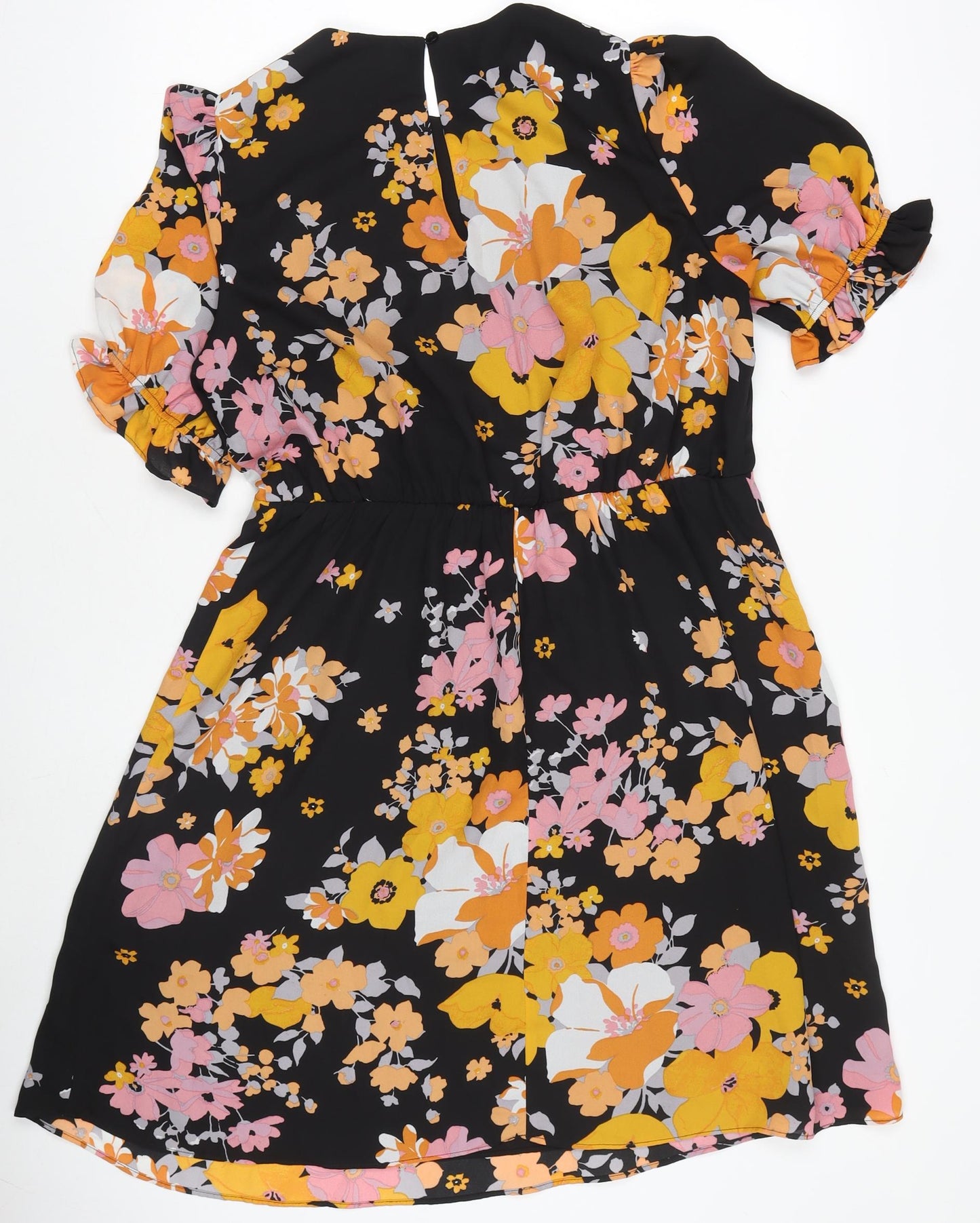 Women's Multicoloured Floral Fit & Flare Dress Size 14 Puff Sleeve