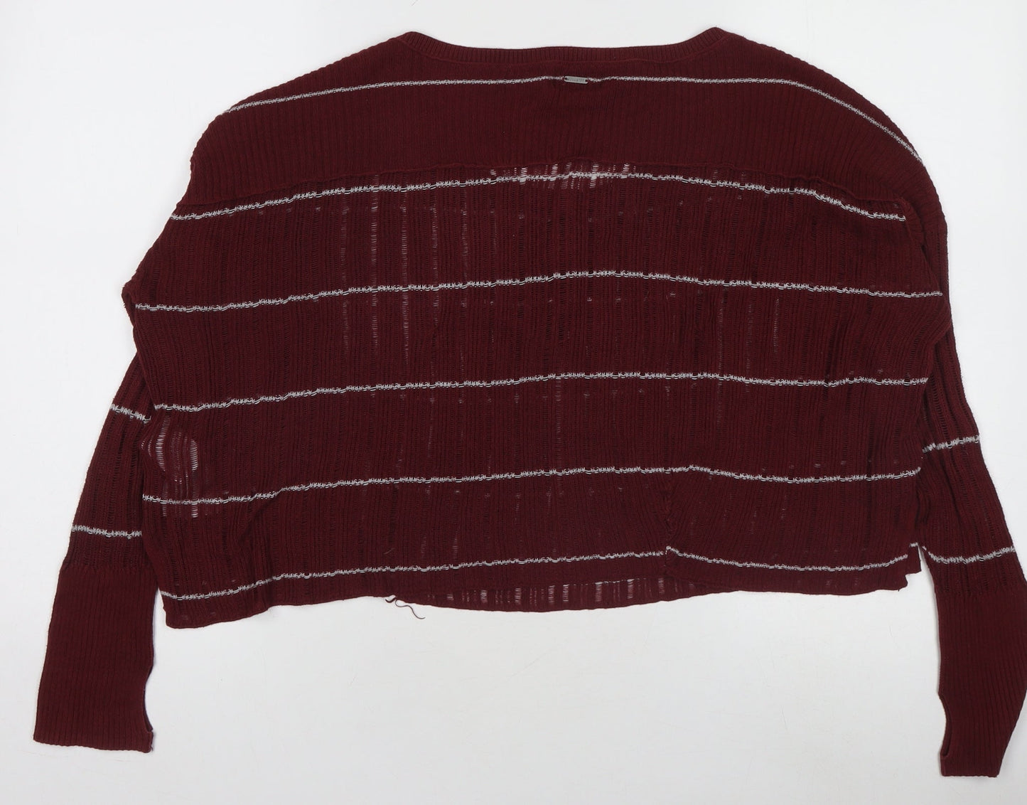 Women's Red Striped Henley Knit Jumper Long Sleeve Size M