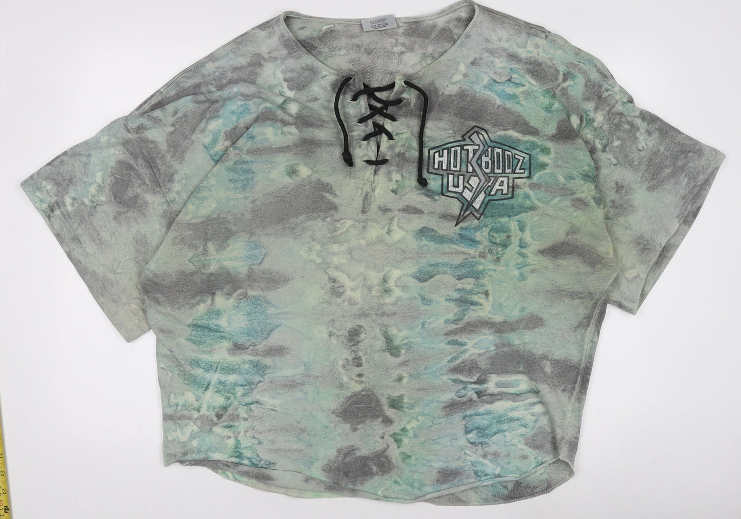HotBodz USA Men’s Multicoloured Oversized Tie-Dye Lace V-Neck T-Shirt XL
