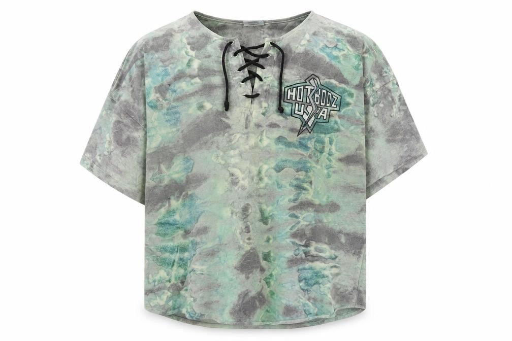 HotBodz USA Men’s Multicoloured Oversized Tie-Dye Lace V-Neck T-Shirt XL