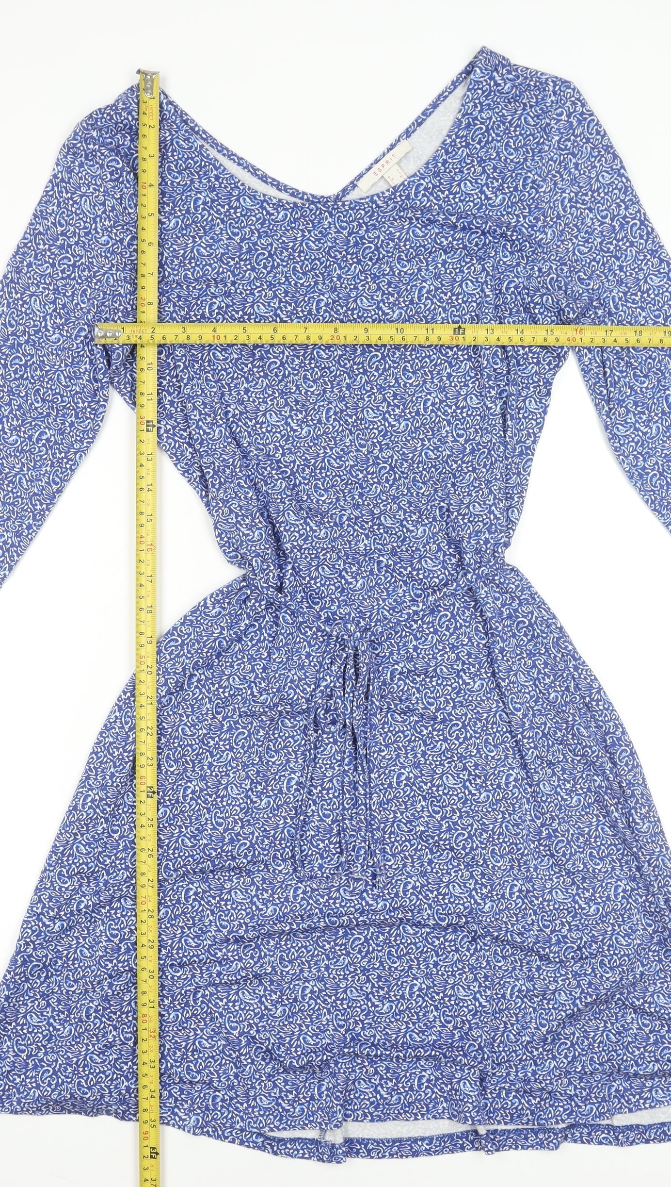 Esprit Women Blue Floral Fit & Flare Knee Length Dress L