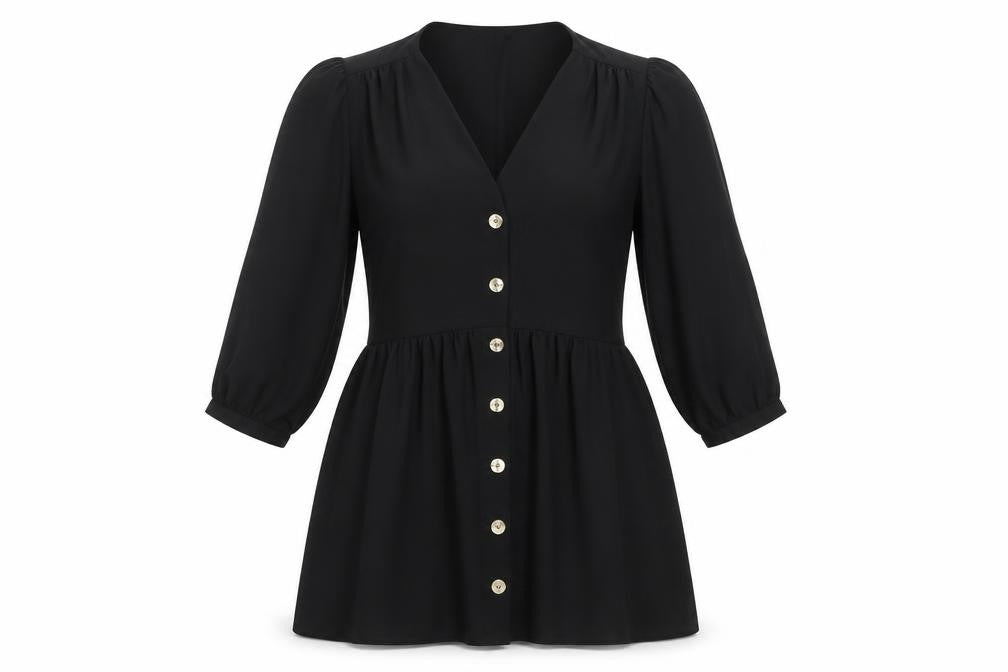 New Look Women Black A-Line Short Button Dress Size 12