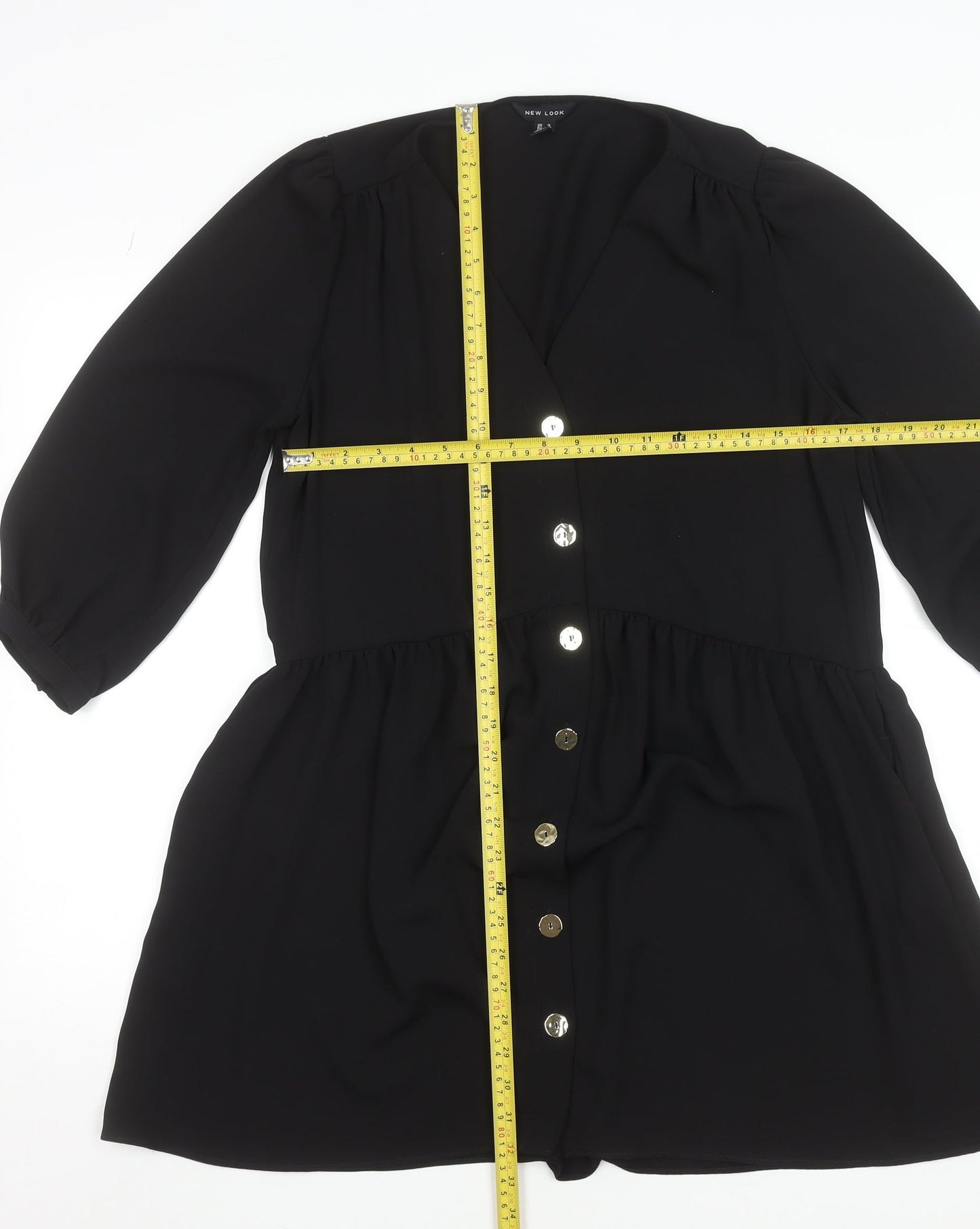 New Look Women Black A-Line Short Button Dress Size 12