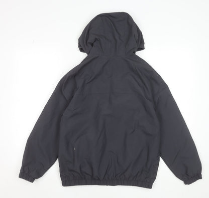Close-up detail of Zara boys’ grey hooded windbreaker jacket 11-12 years full zip lightweight