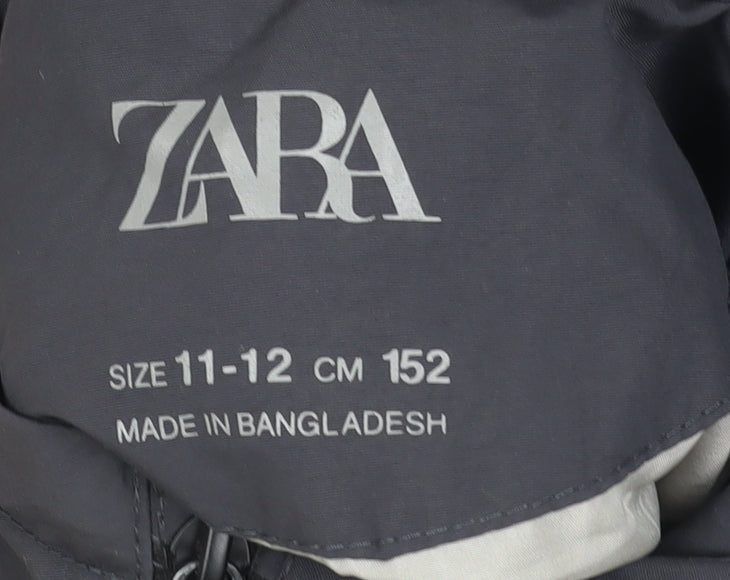 Zara Boys Grey Hooded Windbreaker Jacket 11-12 Years Full Zip Lightweight