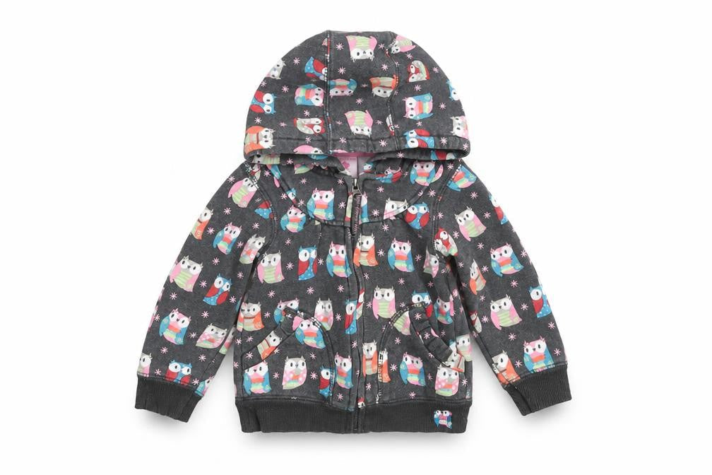 Pumpkin Patch Girls Grey Owl Print Hooded Zip Jacket 24 Months