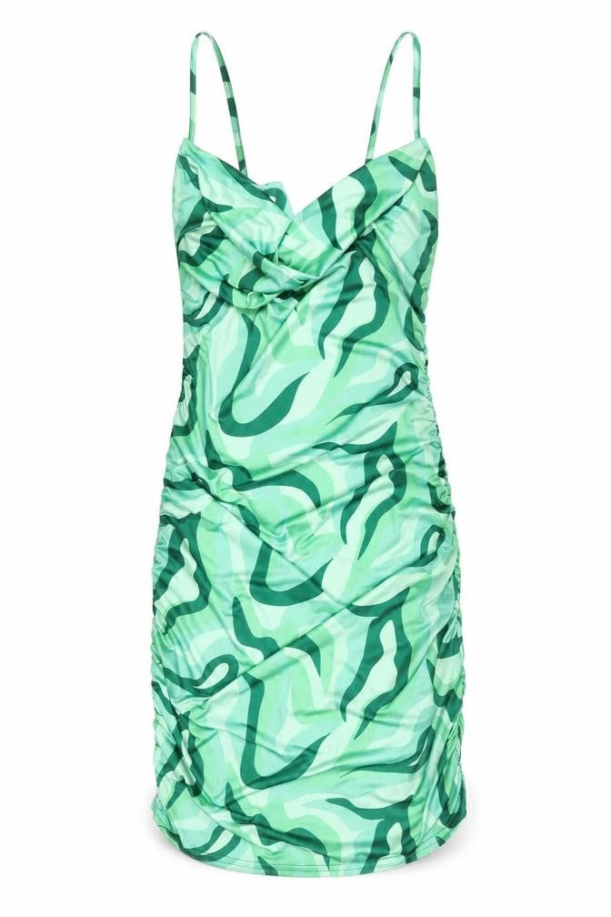 PRETTYLITTLETHING Women’s Green Camouflage Ruched Bodycon Dress Size 14