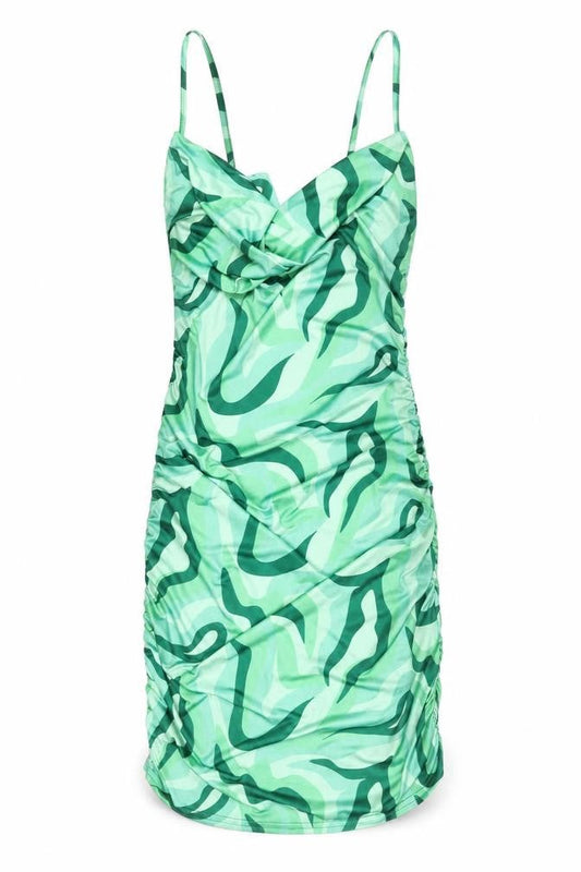 PRETTYLITTLETHING Women’s Green Camouflage Ruched Bodycon Dress Size 14