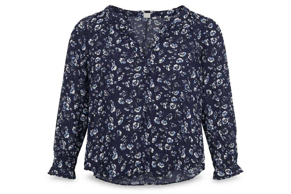 Gap Women's Blue Floral Viscose Tunic Blouse Long Sleeve Size L