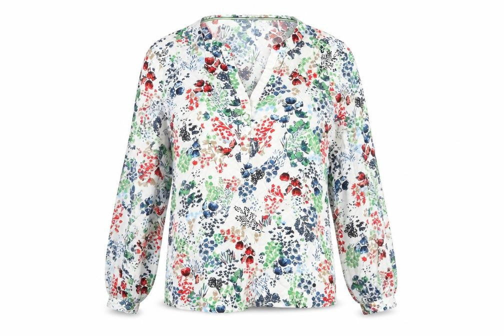 Front view of CECIL women’s multicoloured floral tunic blouse, size L, viscose