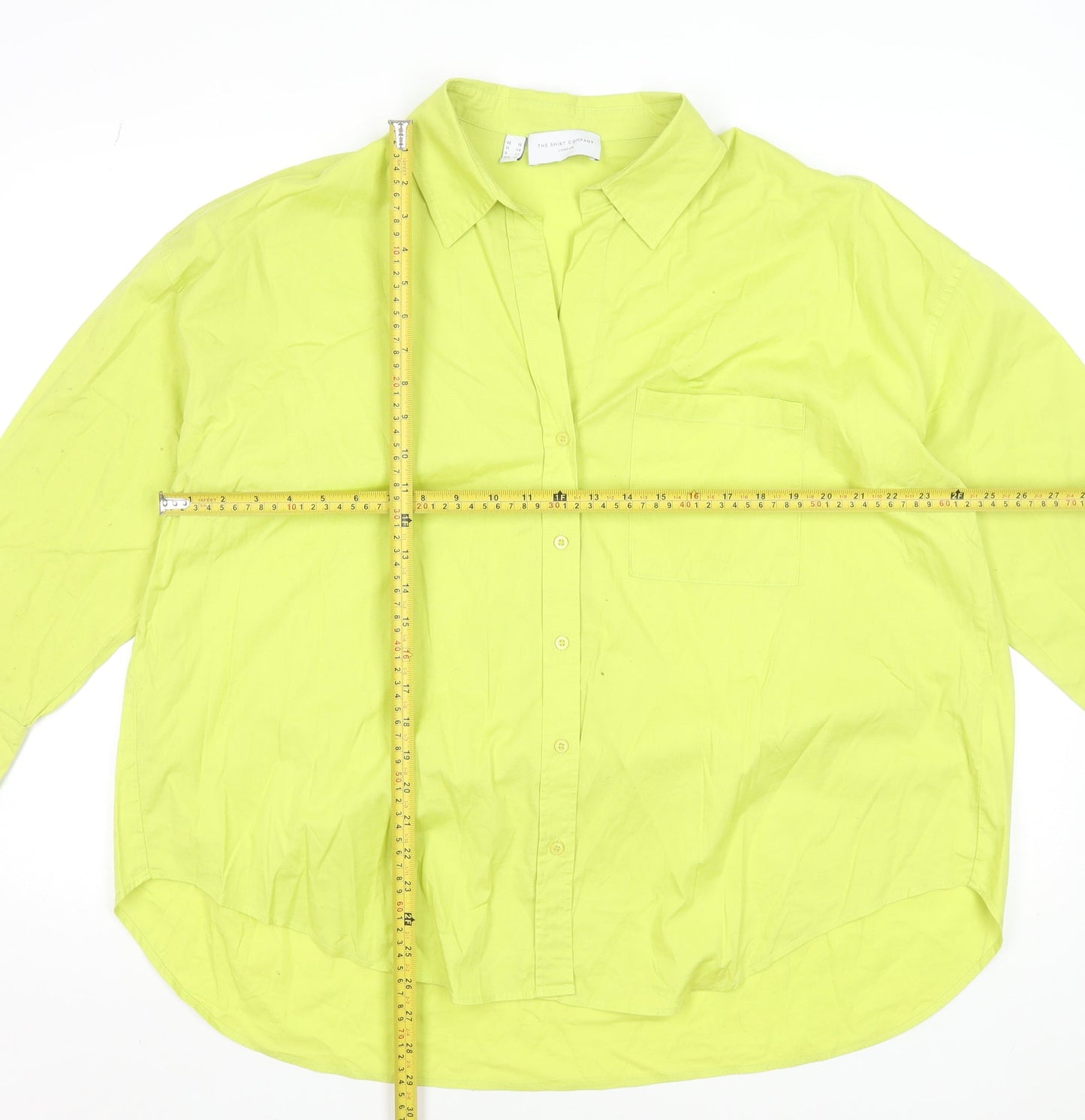 The Shirt Company Women Lime Green Cotton Stretch Long Sleeve Button-Up Blouse UK 16
