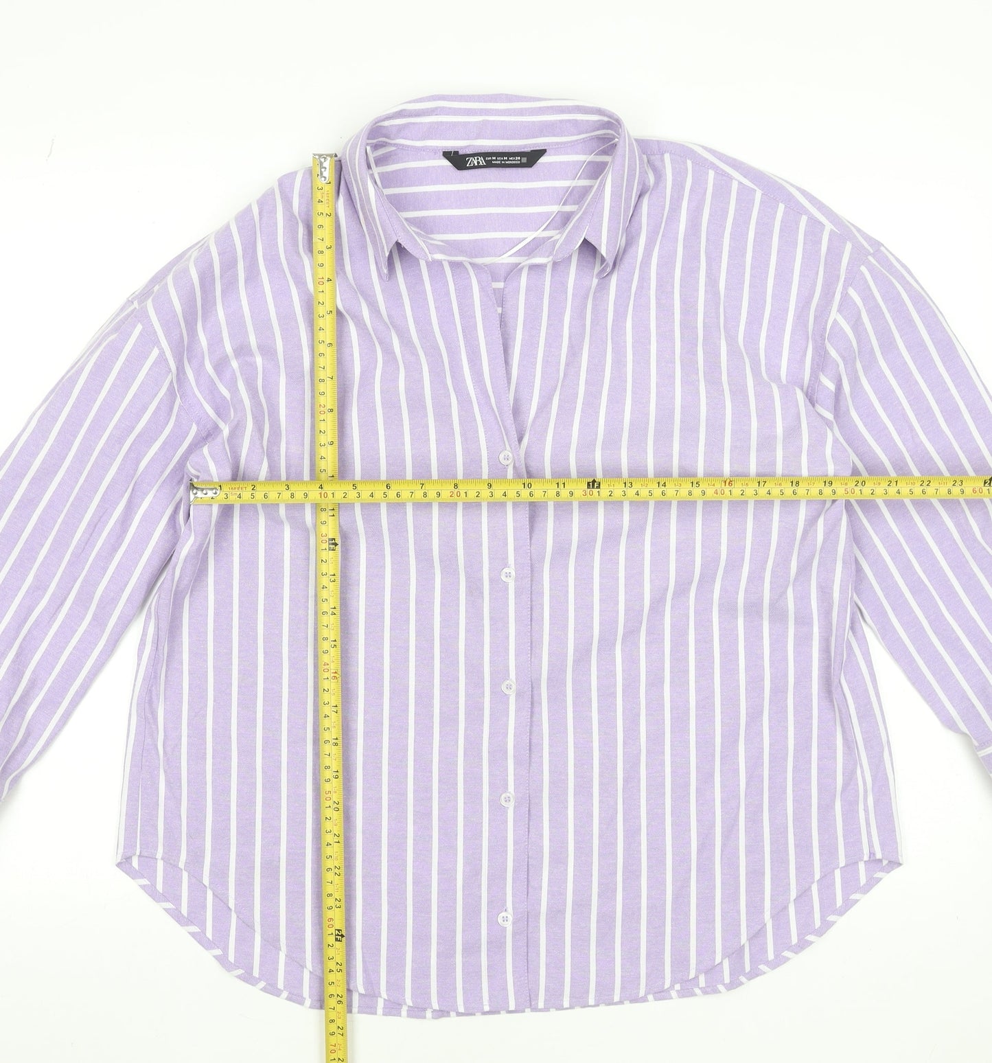 ZARA Women's Purple Striped Button-Up Shirt Size 12 Long Sleeve