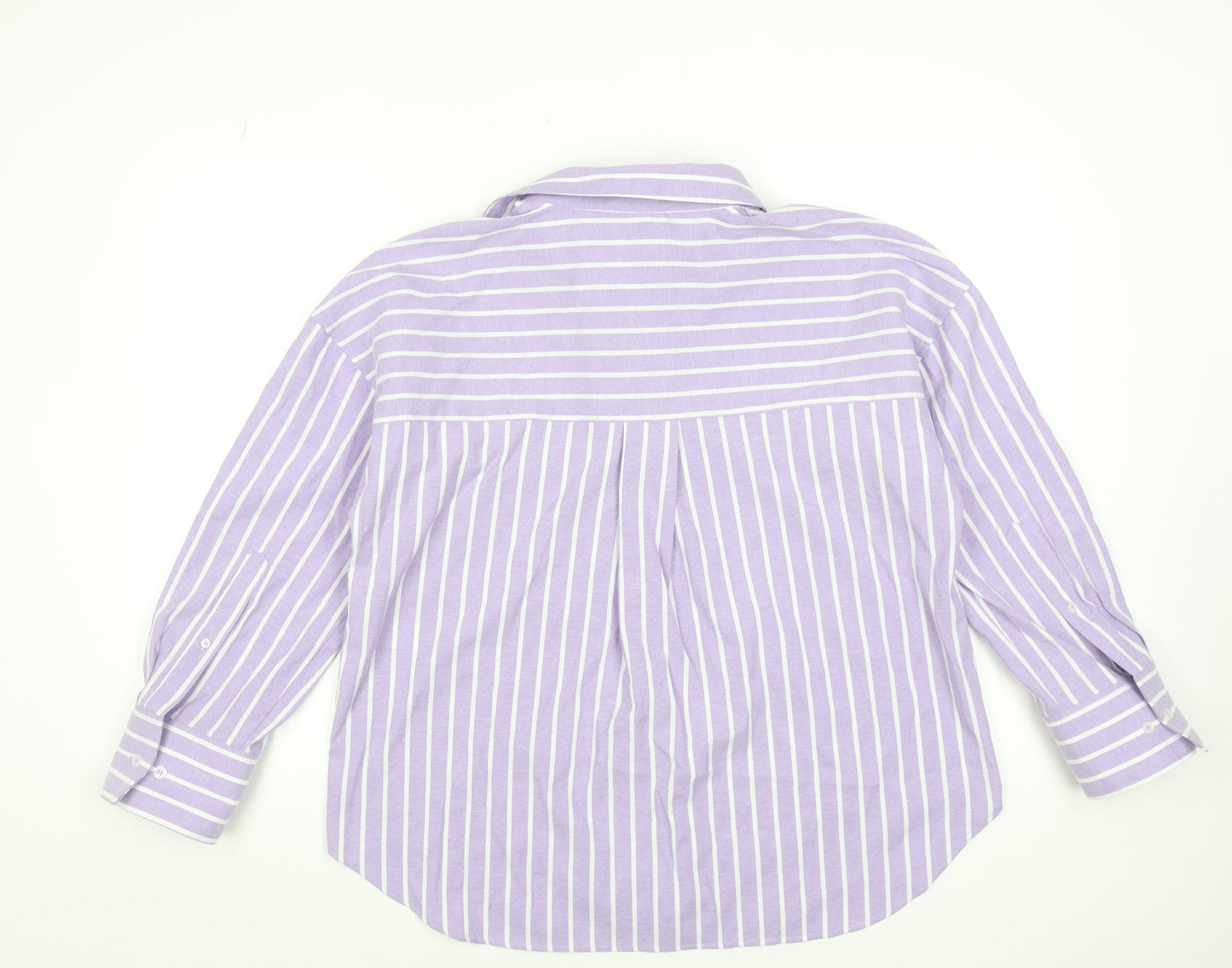 ZARA Women's Purple Striped Button-Up Shirt Size 12 Long Sleeve