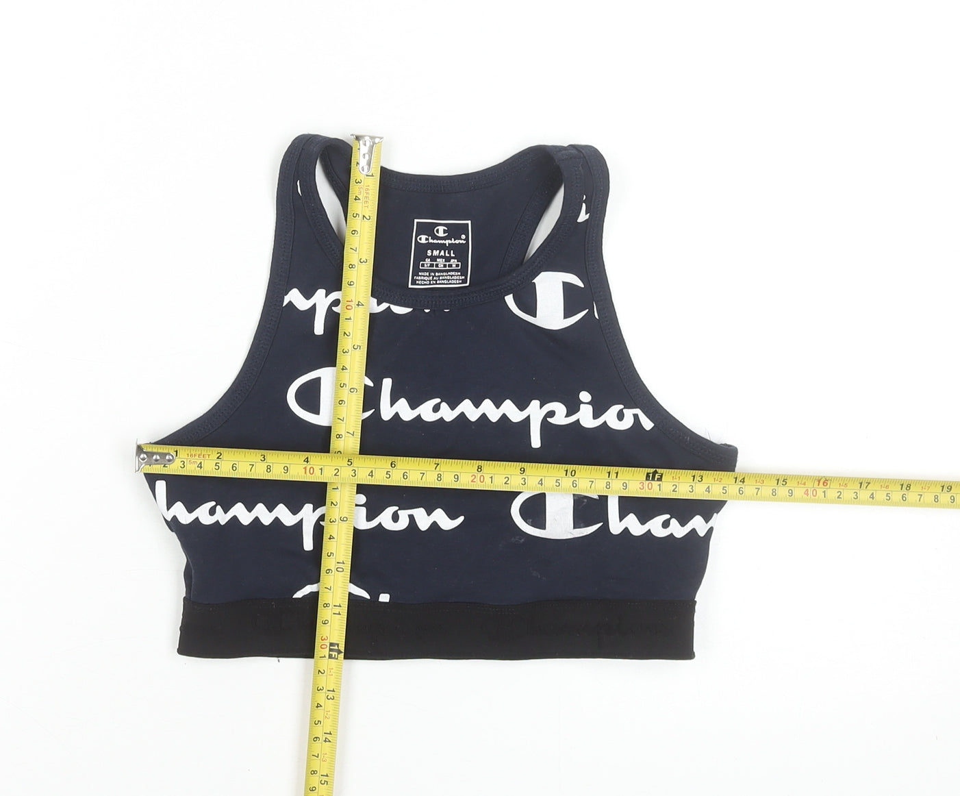 Champion Women's Black Racerback Sports Bra Small Logo Print Activewear