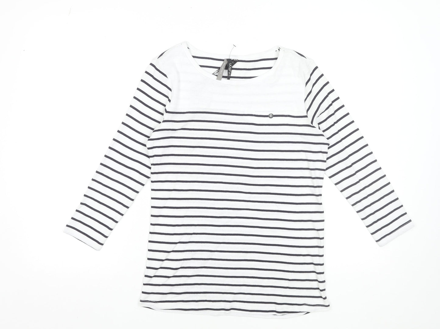 Intuition Women’s White & Navy Striped Cotton Long Sleeve T-Shirt Size 12/14