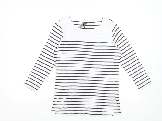Intuition Women’s White & Navy Striped Cotton Long Sleeve T-Shirt Size 12/14