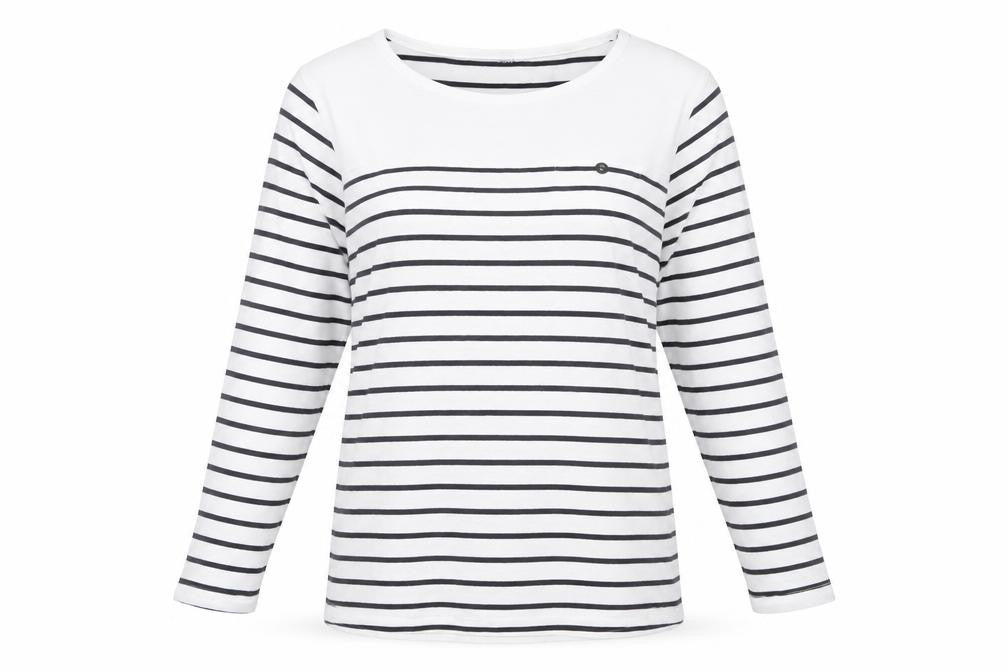 Intuition Women’s White & Navy Striped Cotton Long Sleeve T-Shirt Size 12/14