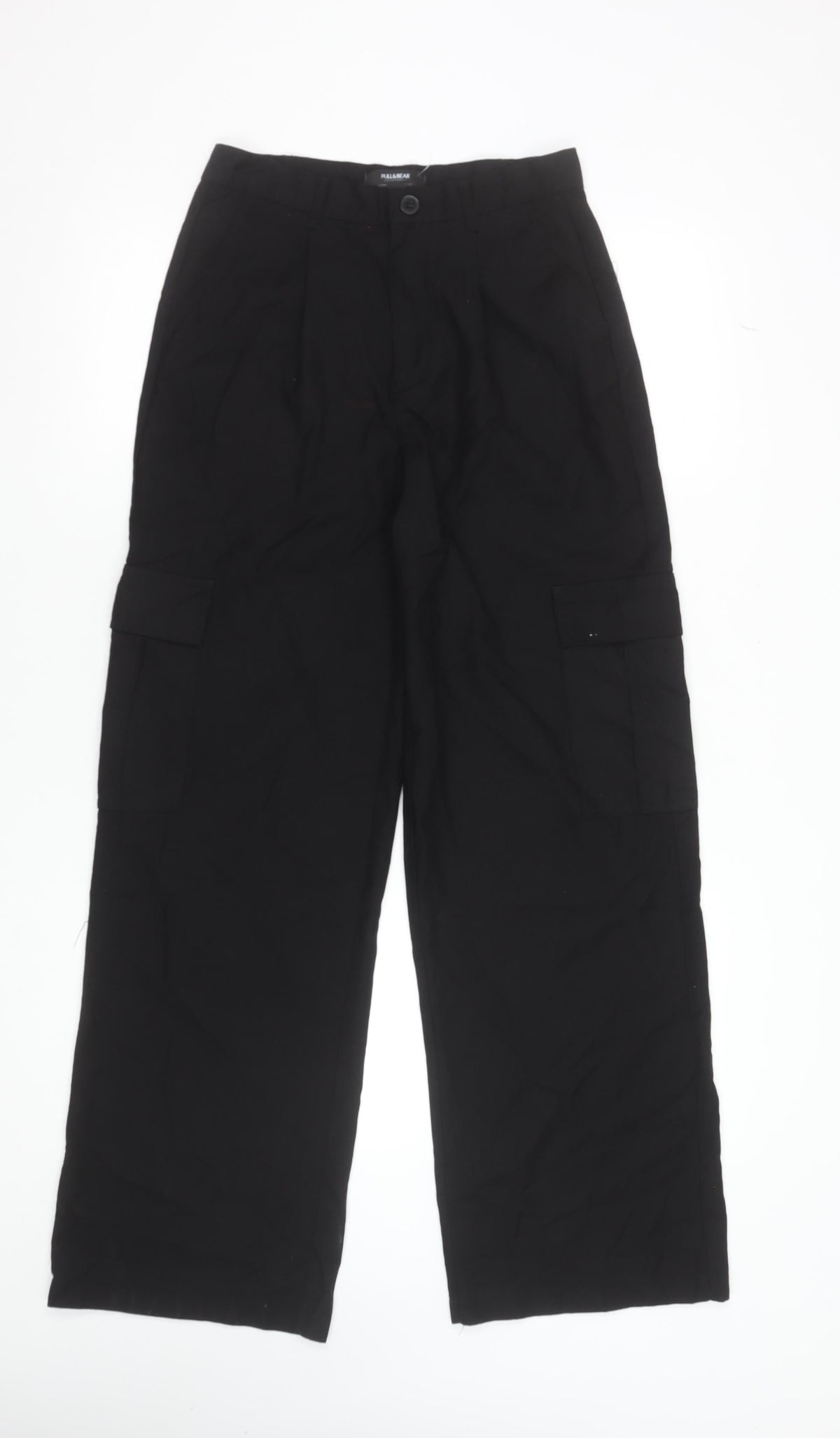 Pull & Bear Women's Black Cargo Trousers Size S Polyester Viscose