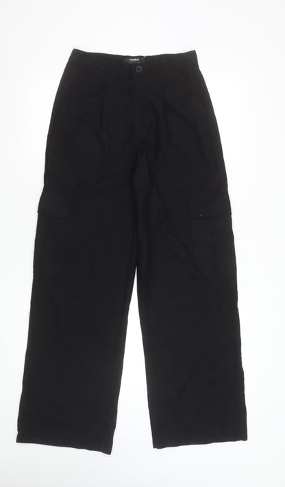 Pull&Bear Women's Black Cargo Trousers Size S Polyester Viscose