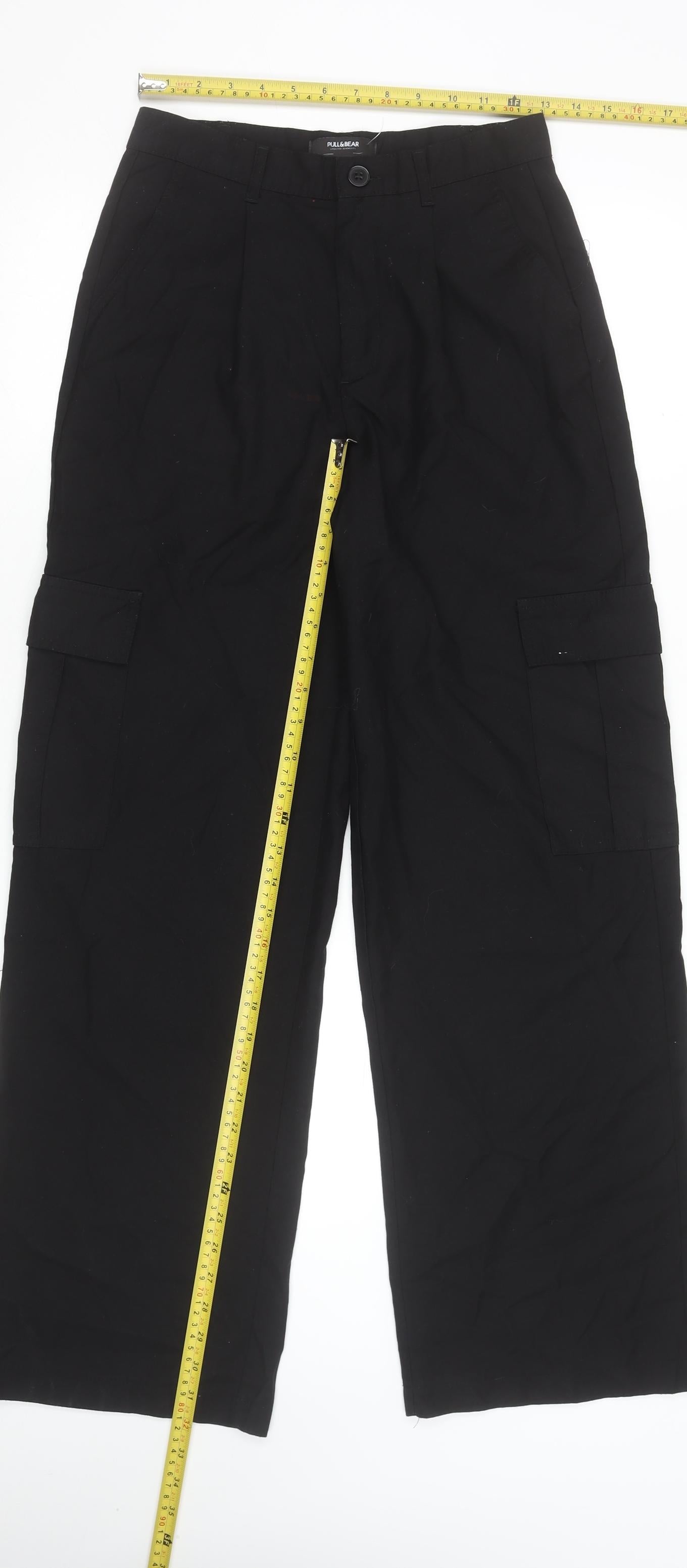 Pull & Bear Women's Black Cargo Trousers Size S Polyester Viscose