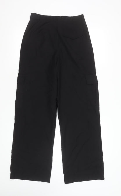 Pull&Bear Women's Black Cargo Trousers Size S Polyester Viscose