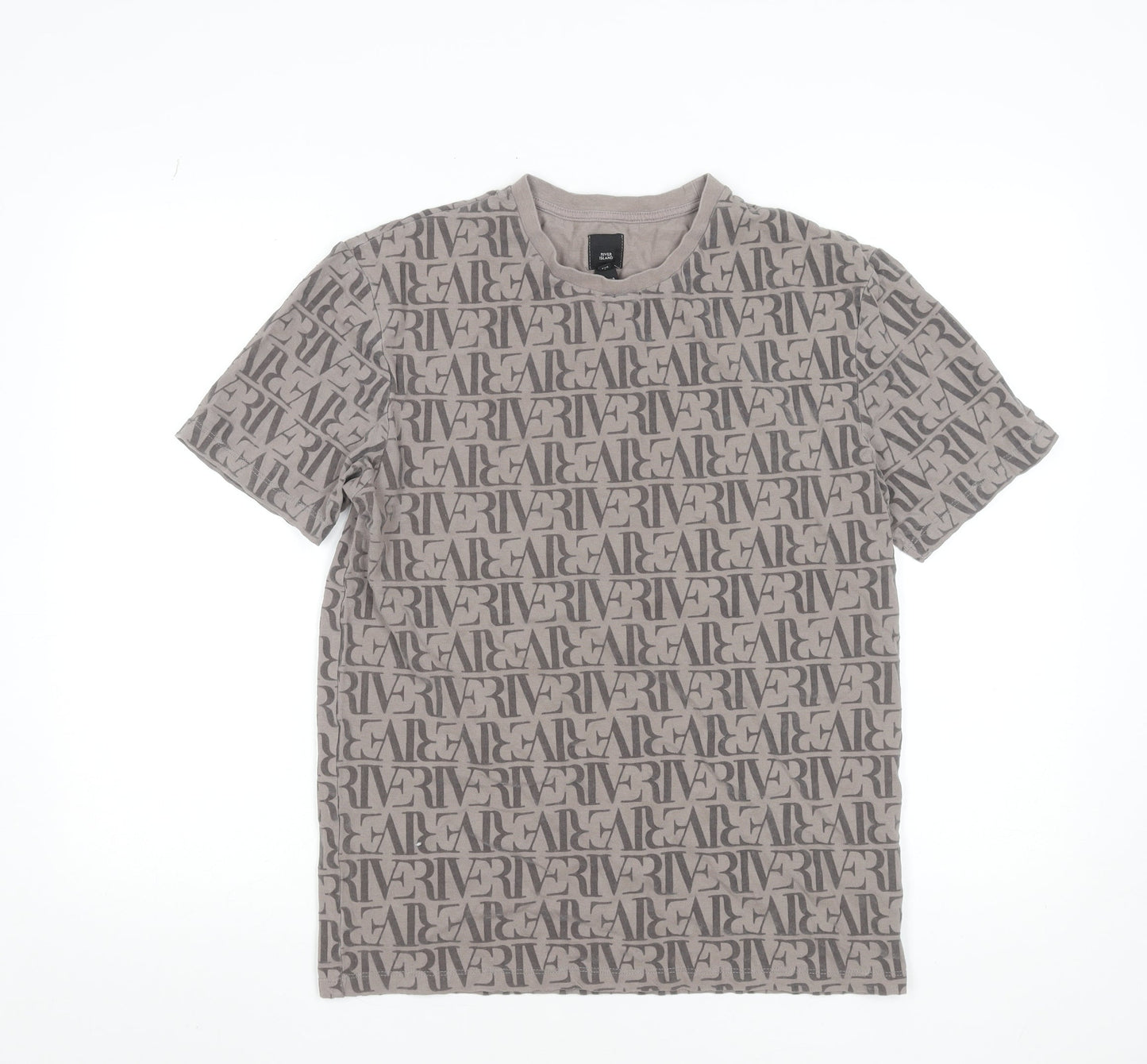 River Island Men's Beige Logo Graphic Cotton T-Shirt Size S