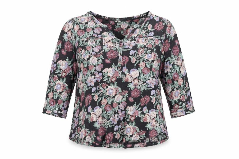 FatFace Womens Blue Floral Cotton Tunic Blouse Size 18 3/4 Sleeve