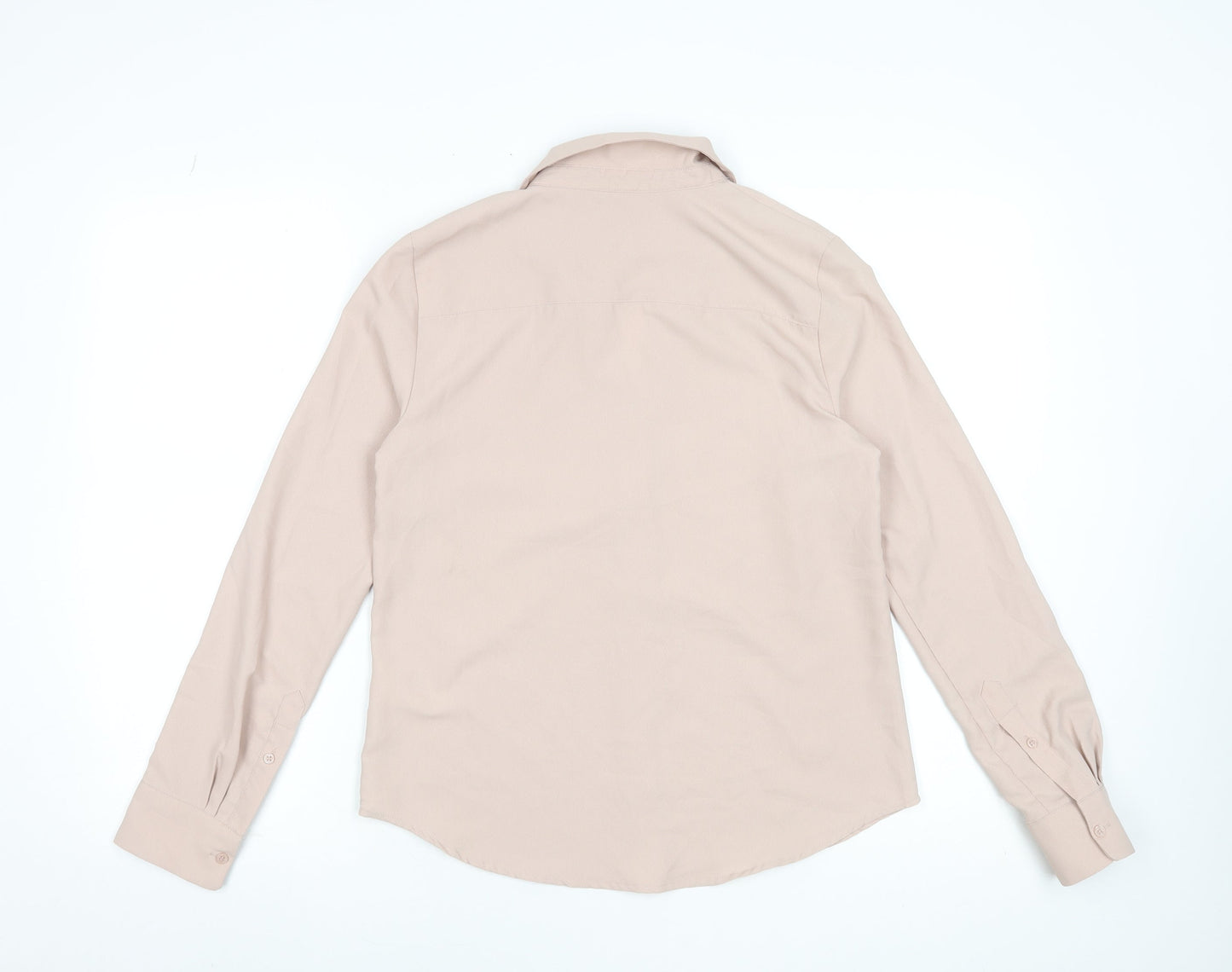 H&M Women Beige Long Sleeve Button-Up Blouse Size 8 Classic Fit