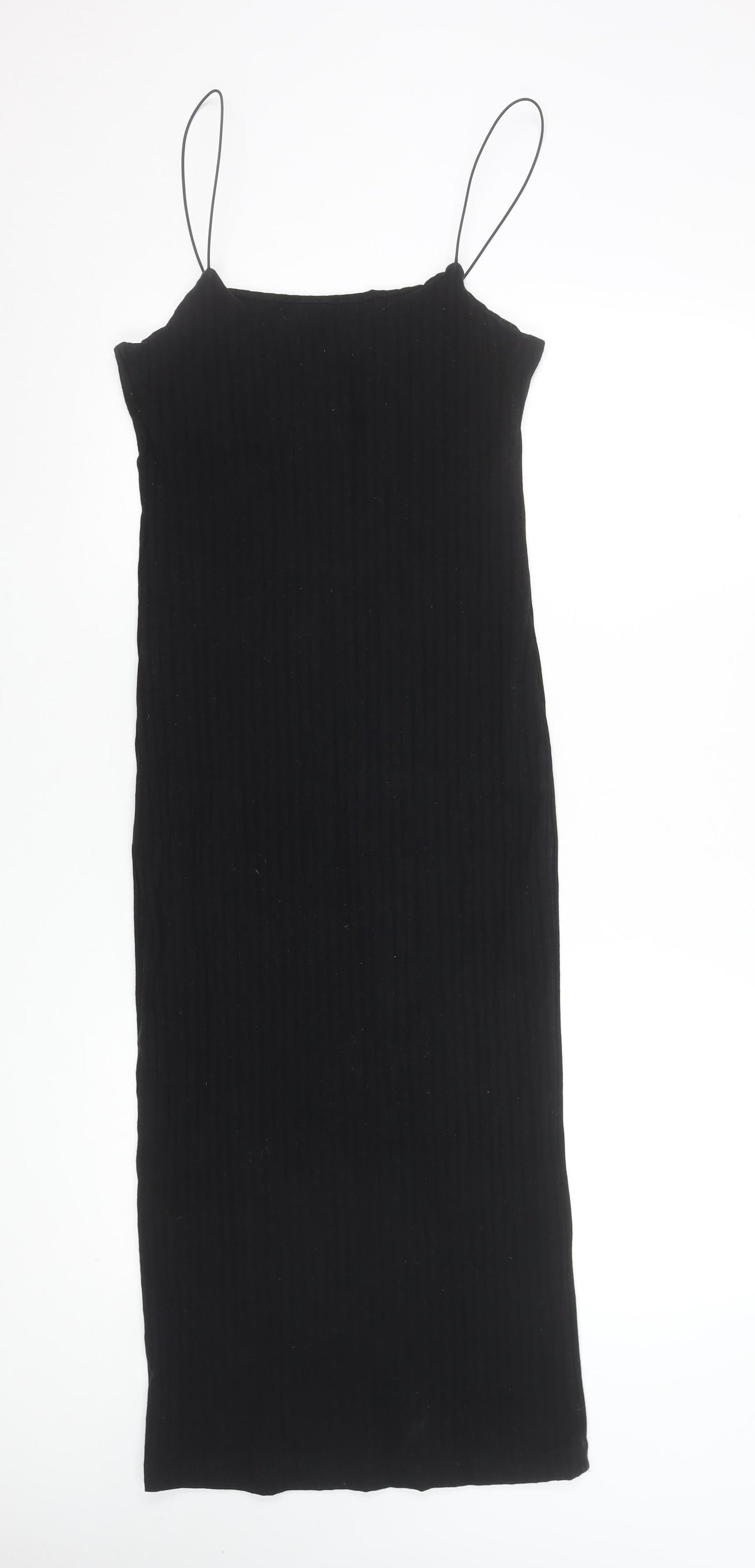 Zara Women Black Bodycon Knit Midi Dress Size 14 Cotton Blend