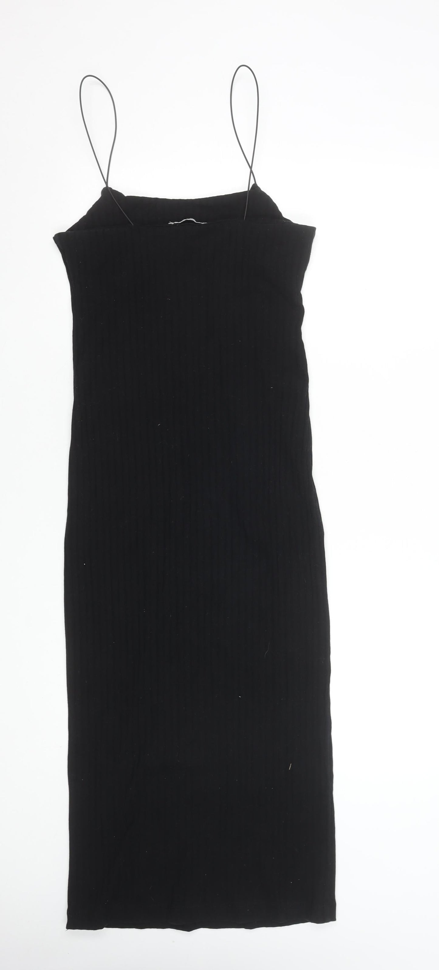 Zara Women Black Bodycon Knit Midi Dress Size 14 Cotton Blend