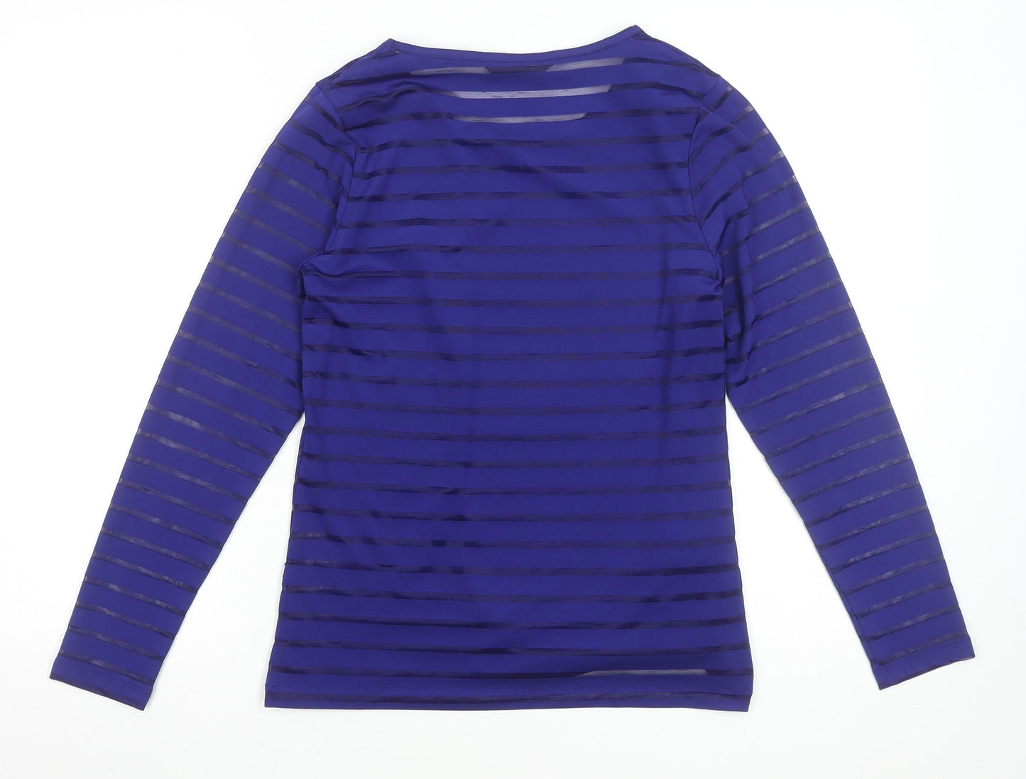 Dunnes Women Blue Striped Sheer Long Sleeve Jersey Top Size 12