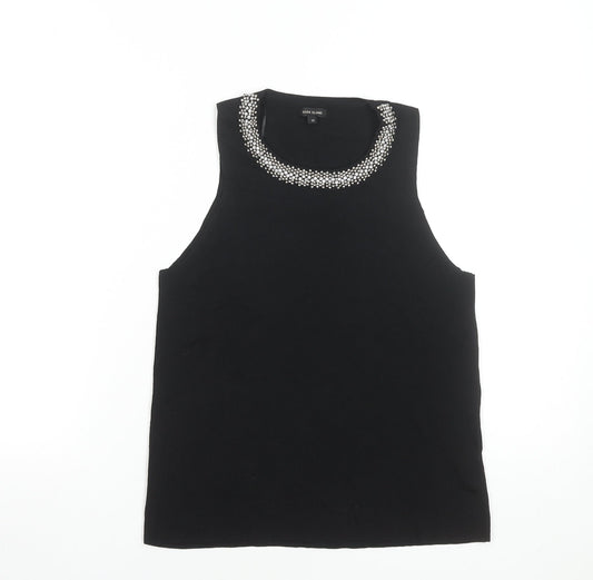 River Island Womens Black Beaded Sleeveless Tank Top Size 10