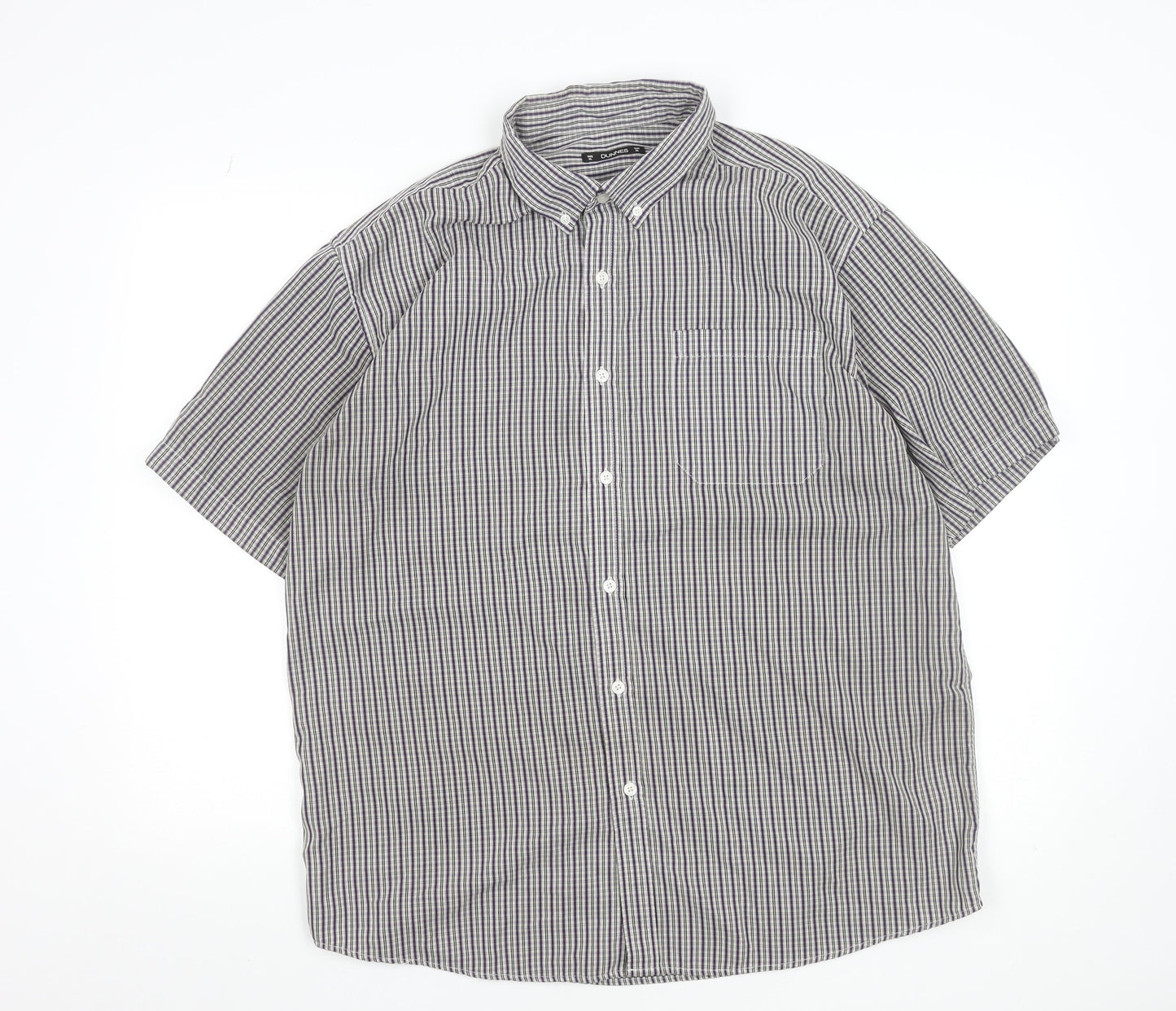 Dunnes Men’s Grey Check Short Sleeve Button-Up Shirt XL