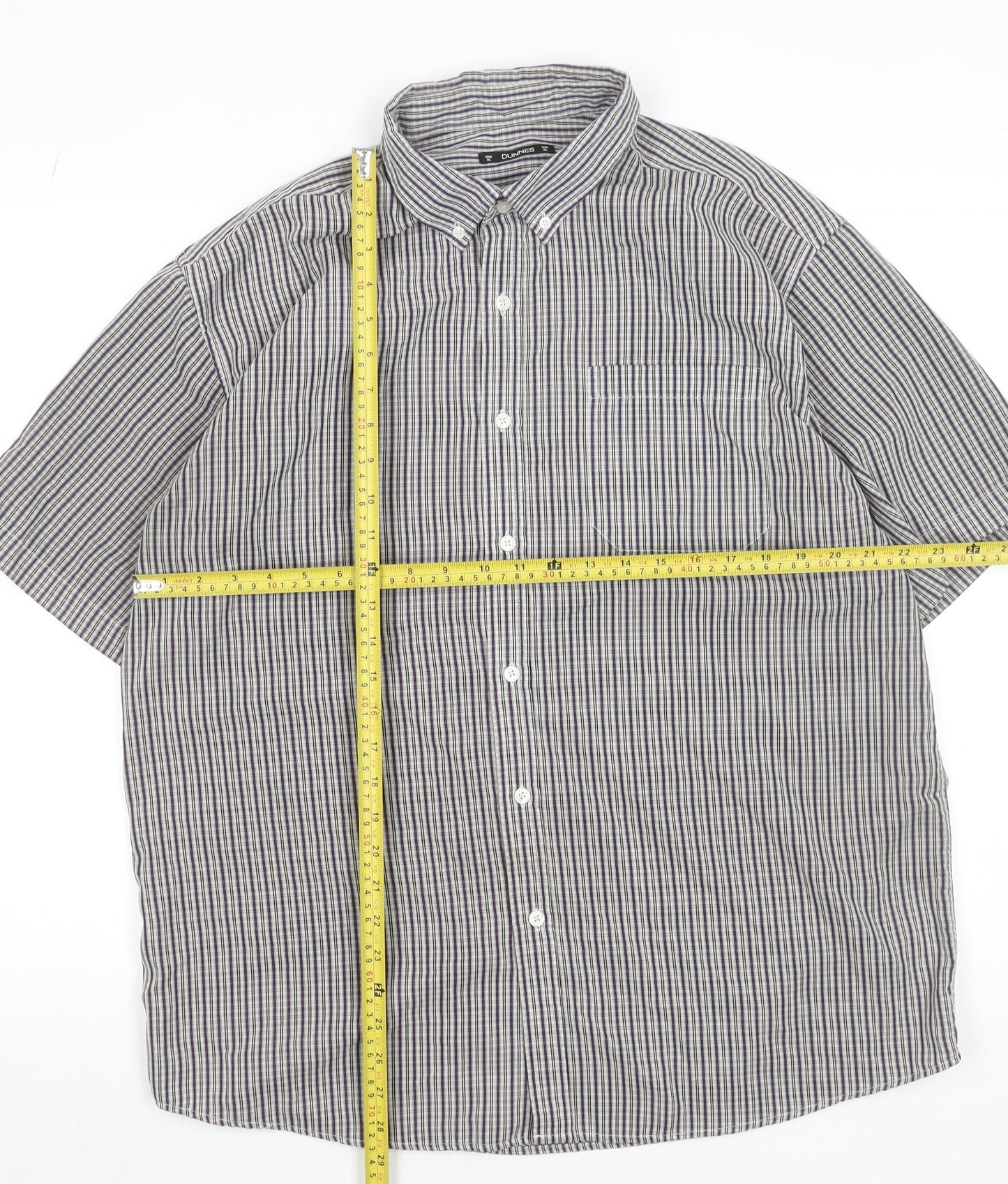 Dunnes Men’s Grey Check Short Sleeve Button-Up Shirt XL