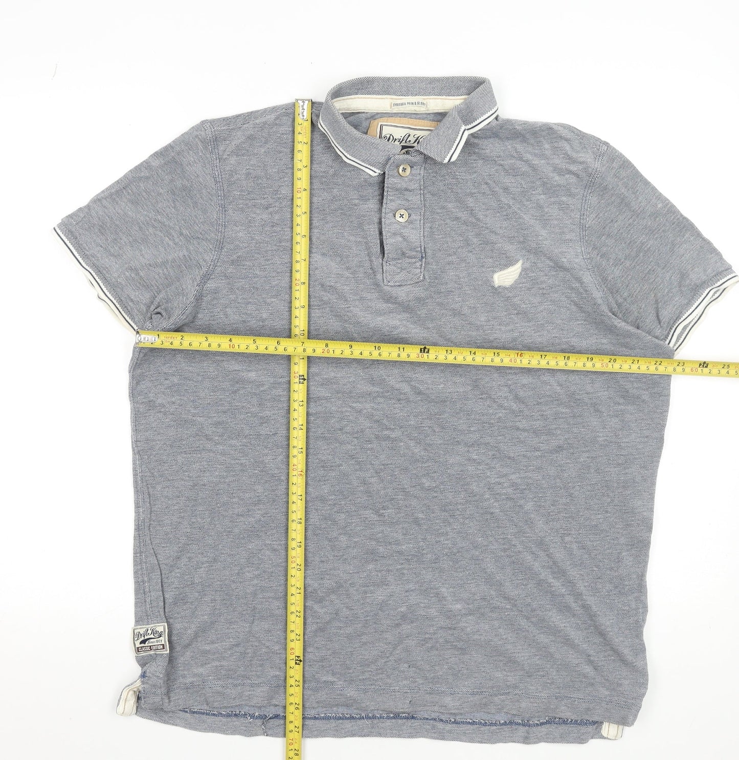 Drift King Men's Blue Cotton Polo Shirt Size L Casual Short Sleeve