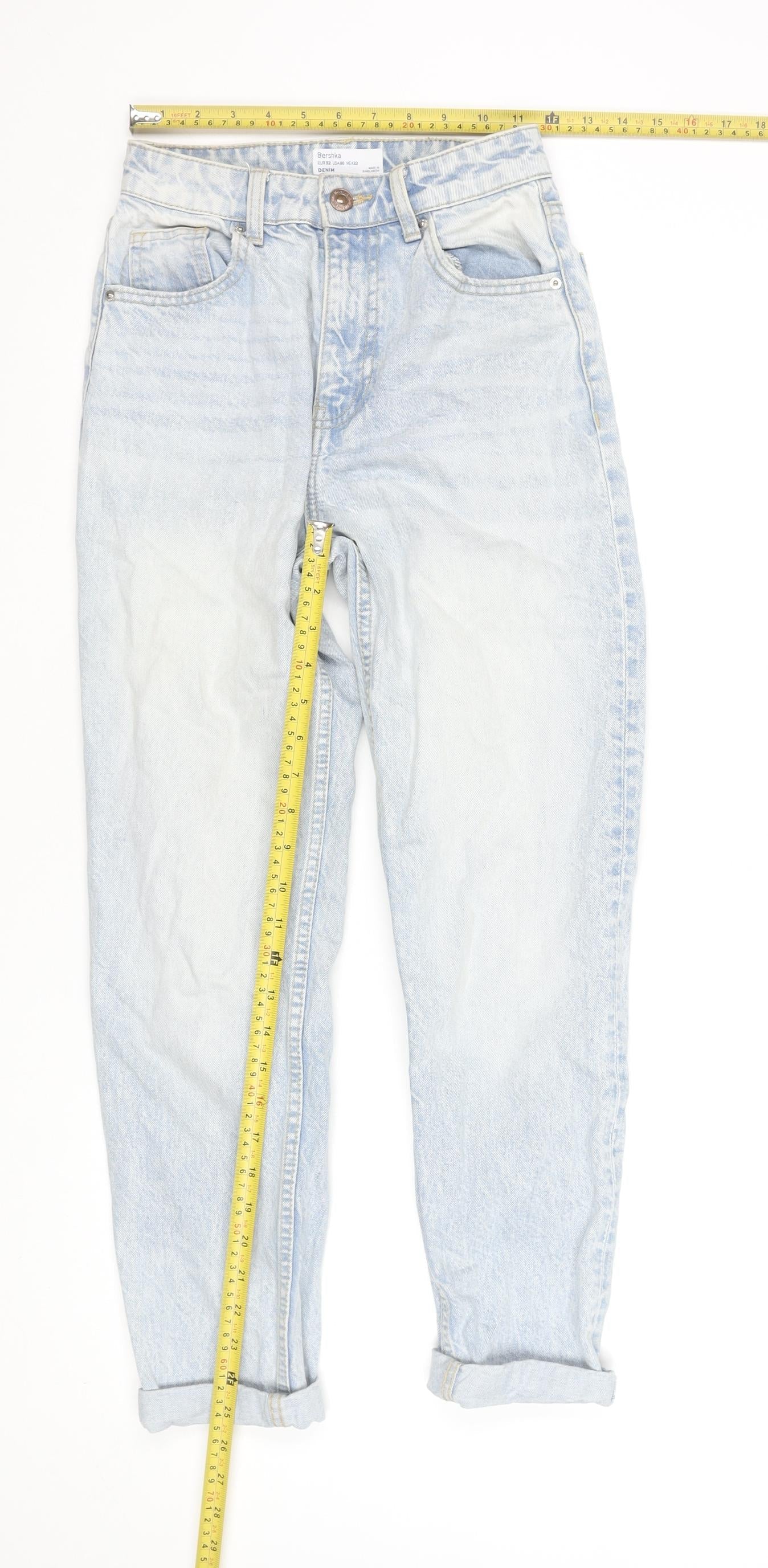 Bershka Women’s Blue Mom Jeans Size 4 High Rise 100% Cotton Denim
