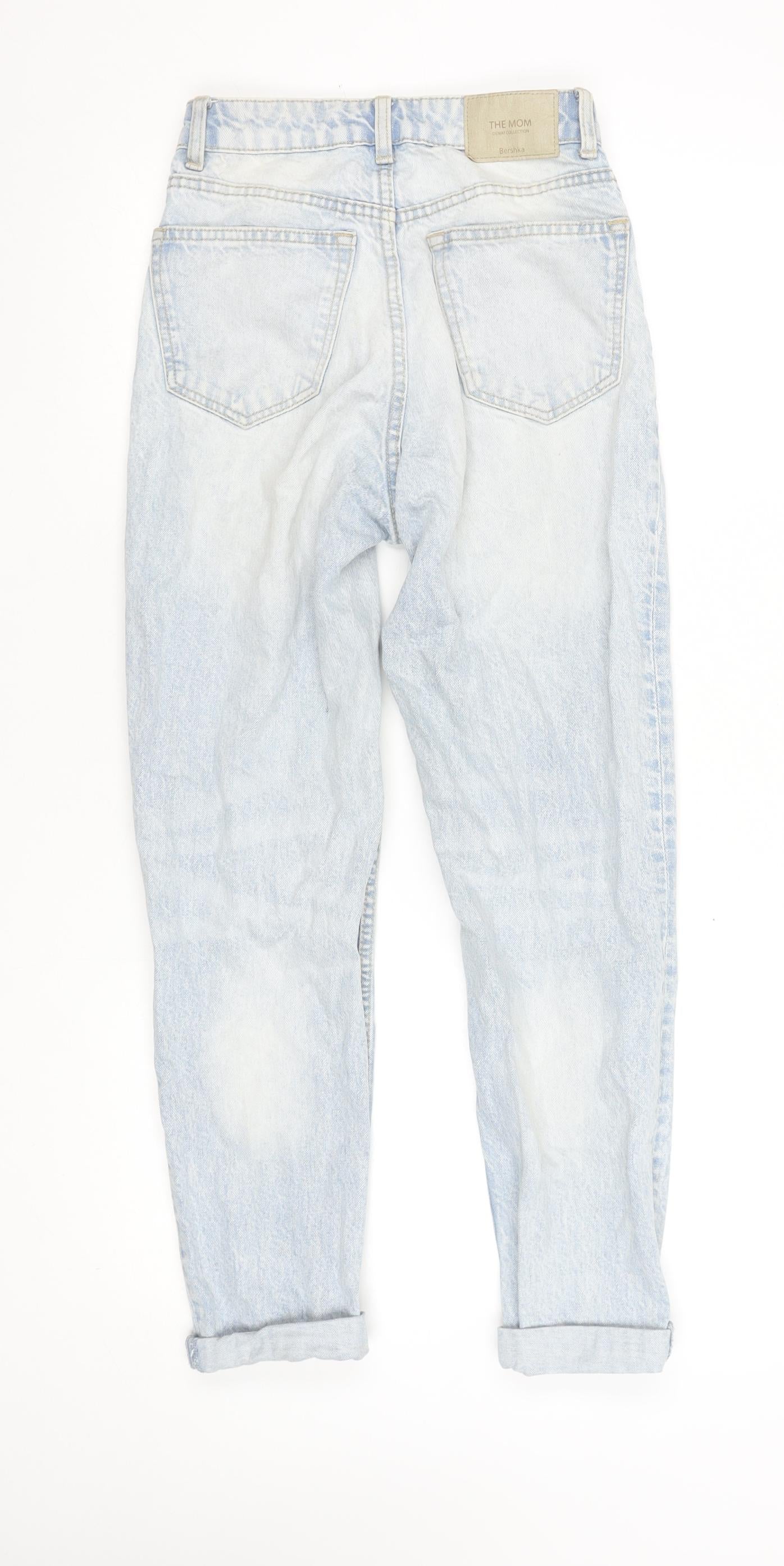 Bershka Women’s Blue Mom Jeans Size 4 High Rise 100% Cotton Denim