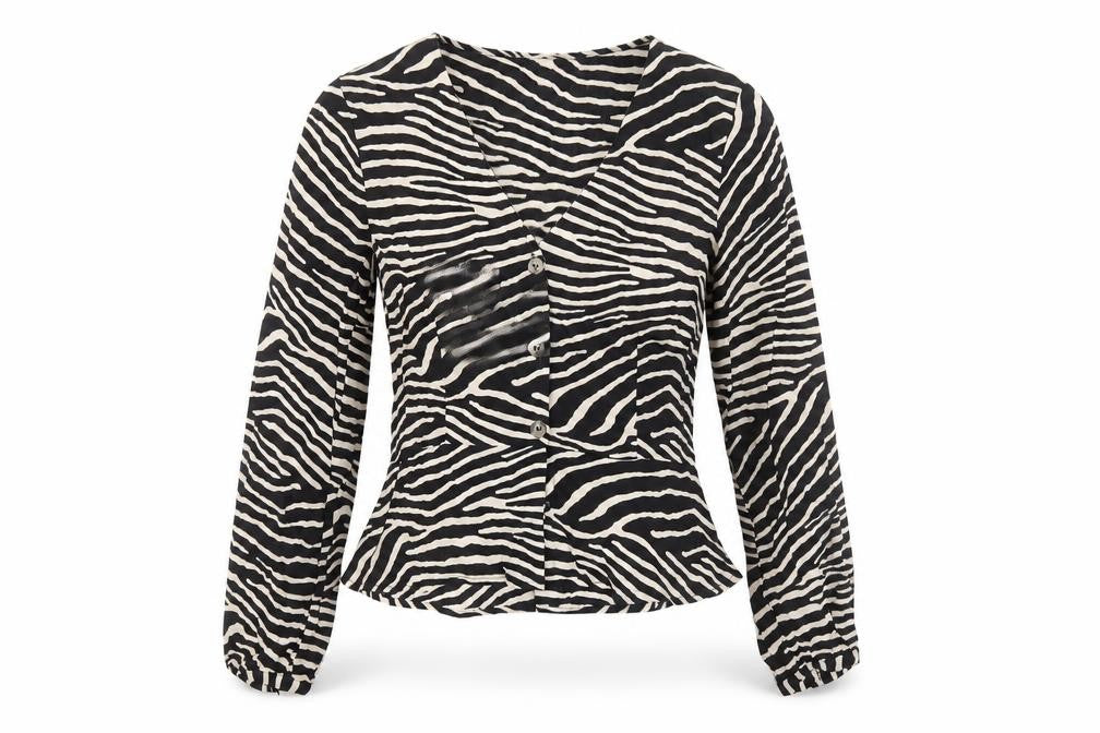 H&M Women's Zebra Print Viscose Button Blouse UK 8