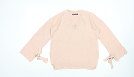 Marks and Spencer Women Beige V-Neck Bow Sleeve Knit Jumper Size 10 Petite