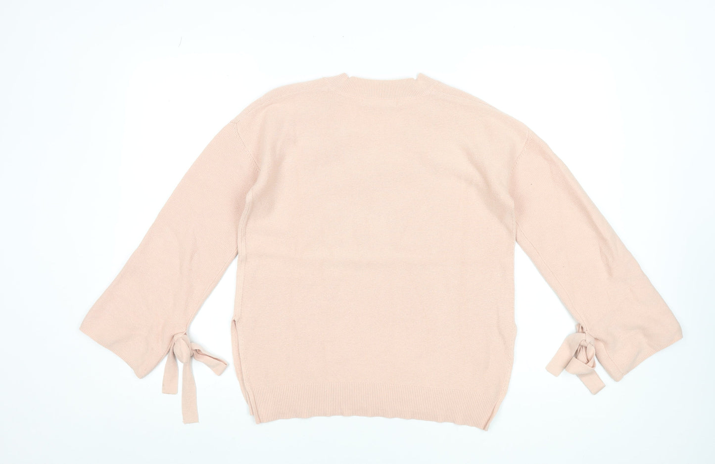 Marks and Spencer Women Beige V-Neck Bow Sleeve Knit Jumper Size 10 Petite